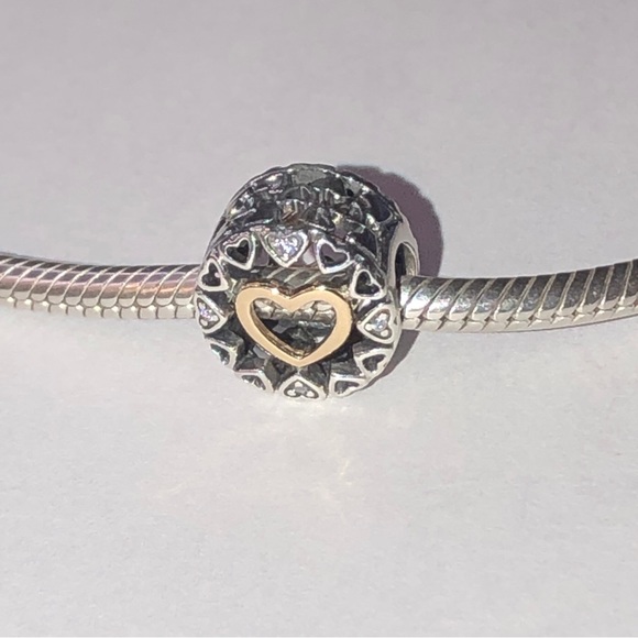 Authentic Pandora Loving Circle 14k Heart Charm S925 Ale - Picture 1 of 6